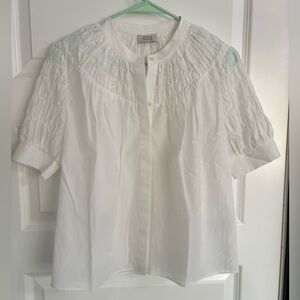 AYR White Smocked Short-Sleeve Blouse